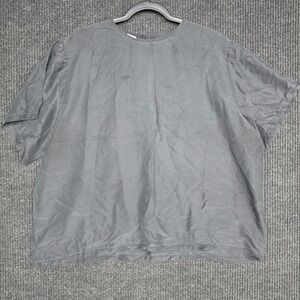 Atrium Collection 100% Silk Blouse Gray Short Sleeve Plus Size 20 Boxy Top